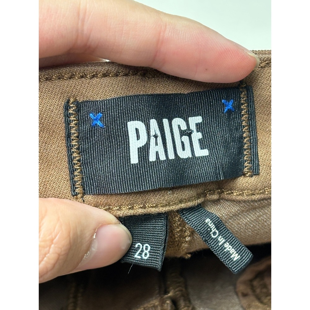 Paige Cindy Brown Coated High Rise Straight Leg‎ Jeans Womens 28X27 5547799-1917 - Picture 3 of 12
